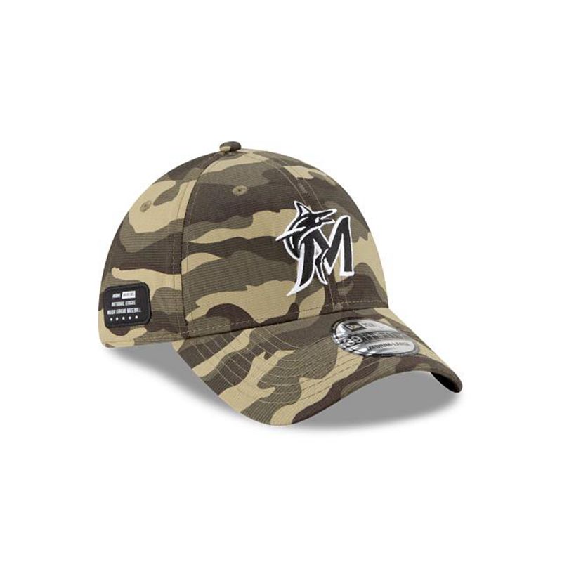 MLB Miami Marlins Armed Forces Weekend 39Thirty Stretch Fit (OBI0538) - Green New Era Caps